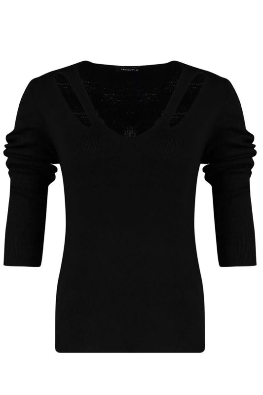 Women's Plus Size Fashion Stylish Regular V Neck Long Sleeve Plain Thin Cut Out Detailed Knitwear Blouse