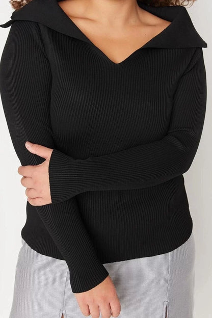 Women's Plus Size Fashion Stylish Regular Boat Neck Long Sleeve Plain Boat Neck Thin Knit Blouse