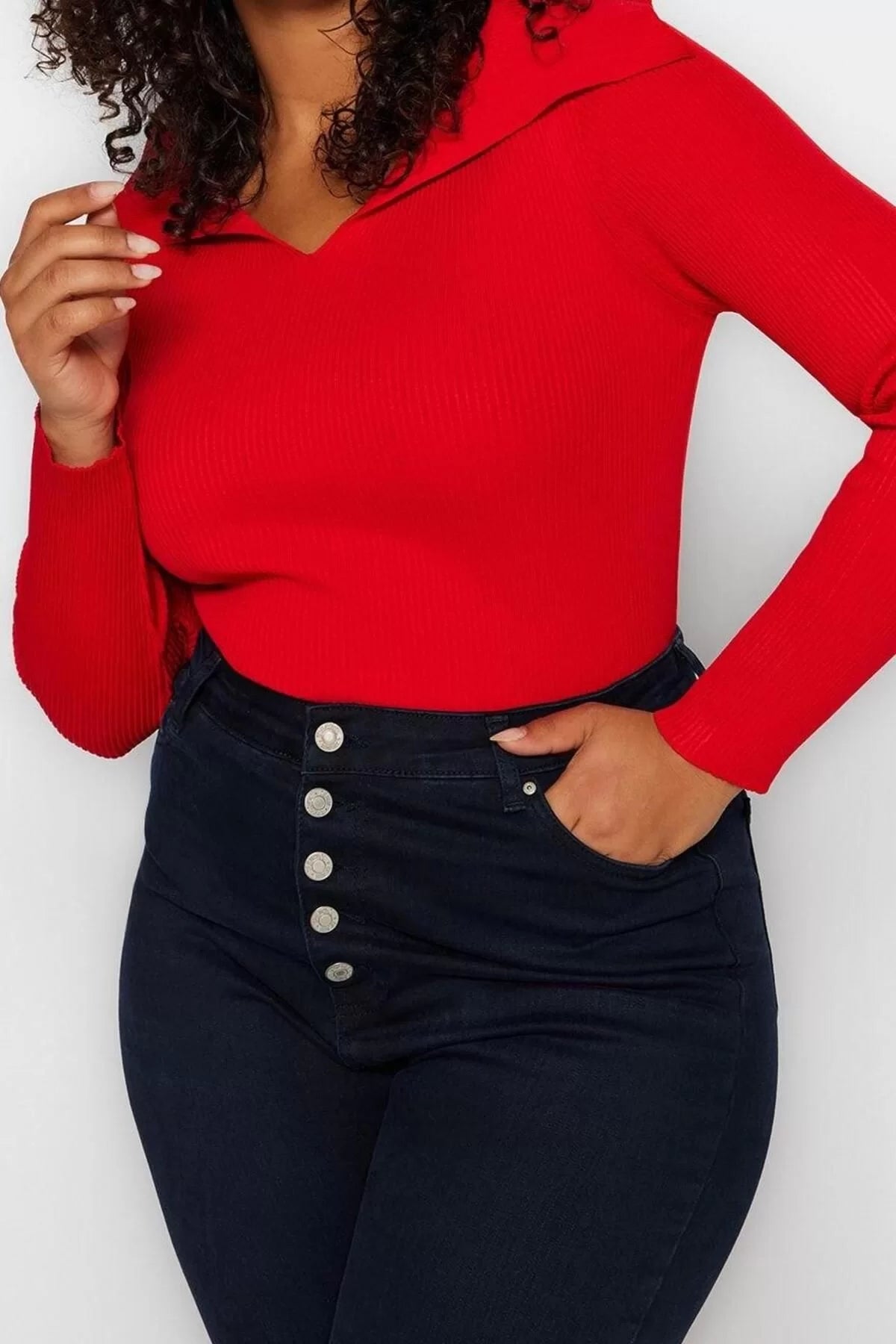 Women's Plus Size Fashion Stylish Regular Boat Neck Long Sleeve Plain Boat Neck Thin Knit Blouse