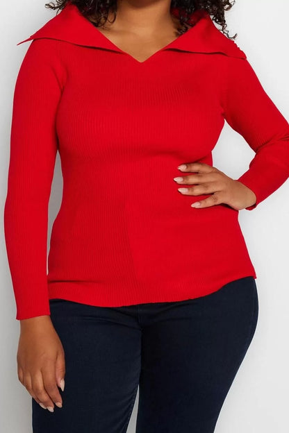 Women's Plus Size Fashion Stylish Regular Boat Neck Long Sleeve Plain Boat Neck Thin Knit Blouse