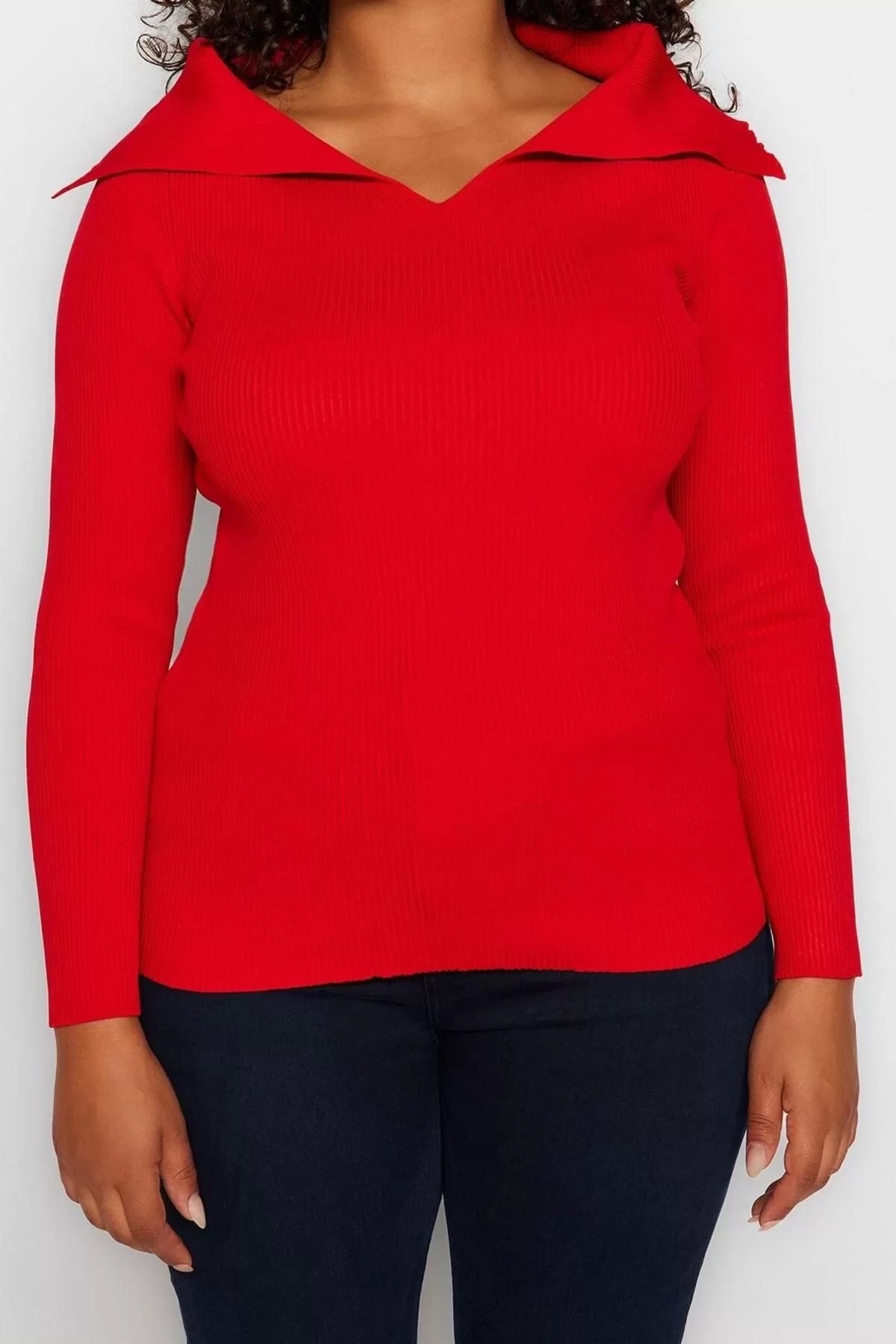 Women's Plus Size Fashion Stylish Regular Boat Neck Long Sleeve Plain Boat Neck Thin Knit Blouse