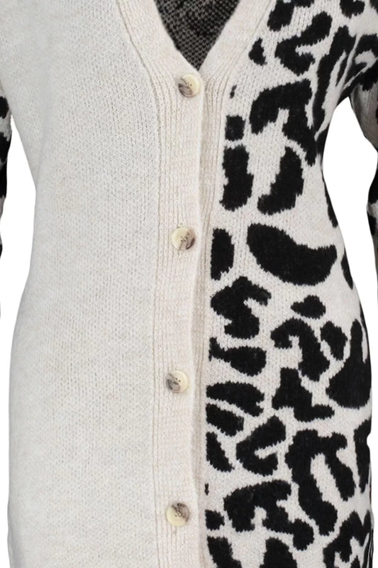 Women's Plus Size Fashion Stylish Regular V Neck Long Sleeve Animal Patterned Knitwear Cardigan