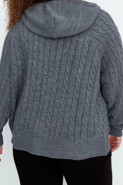 Women's Plus Size Fashion Stylish Regular Hooded Long Sleeve Knitted Hooded Zippered Sweater Cardigan