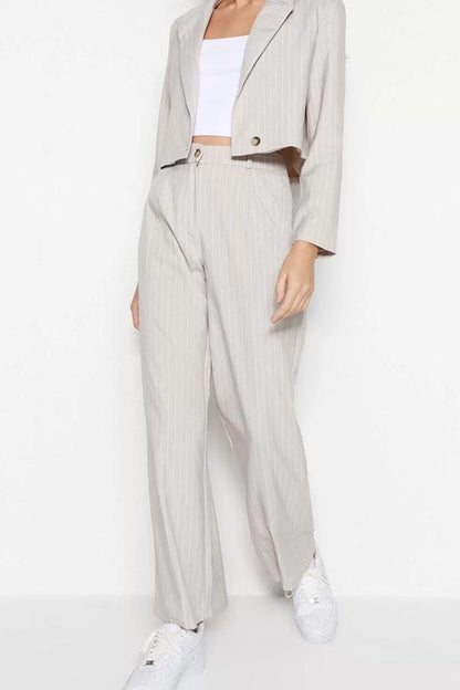 Women's New Fashion Wide Leg Long Length Woven Wide Leg Striped Trousers