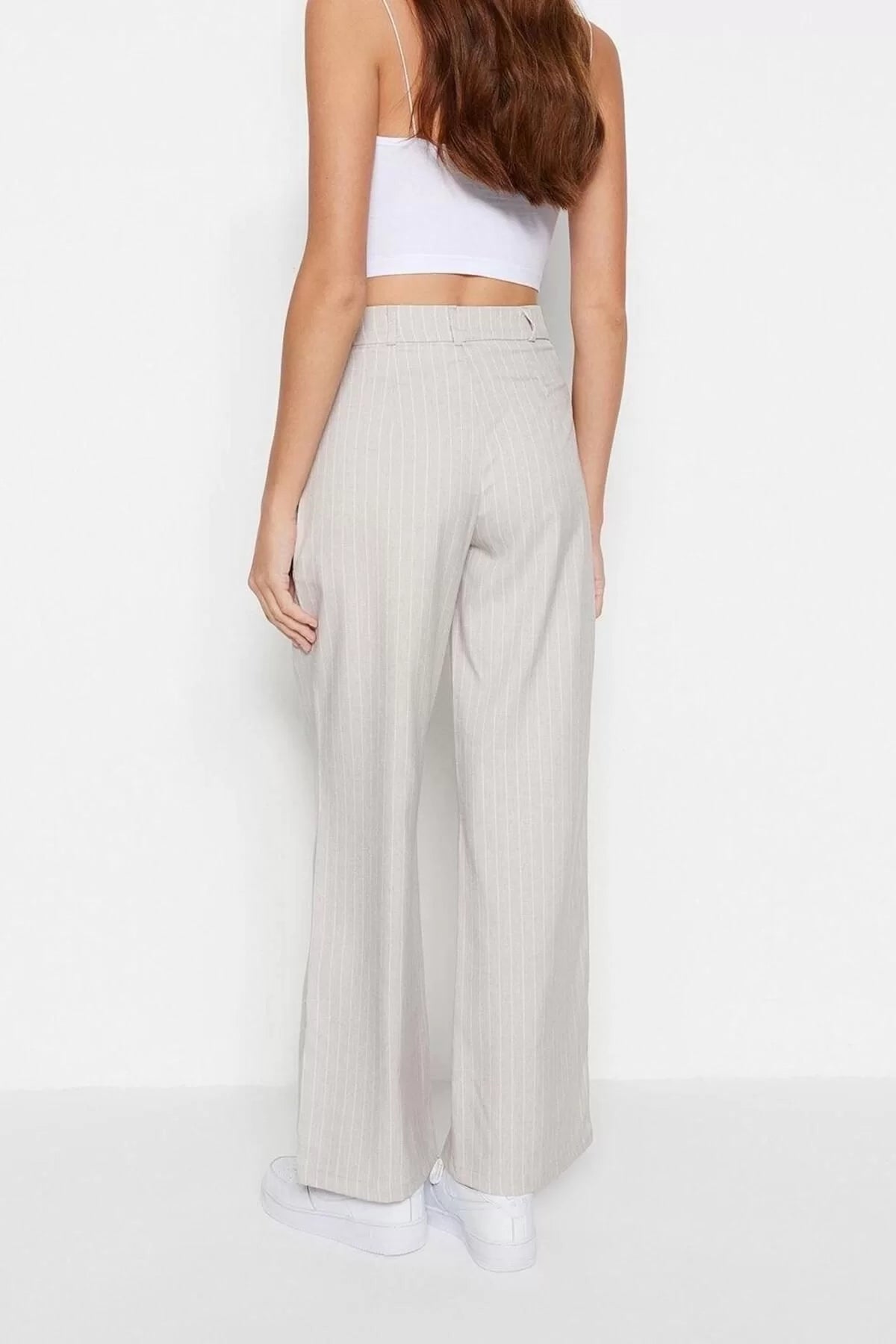 Women's New Fashion Wide Leg Long Length Woven Wide Leg Striped Trousers