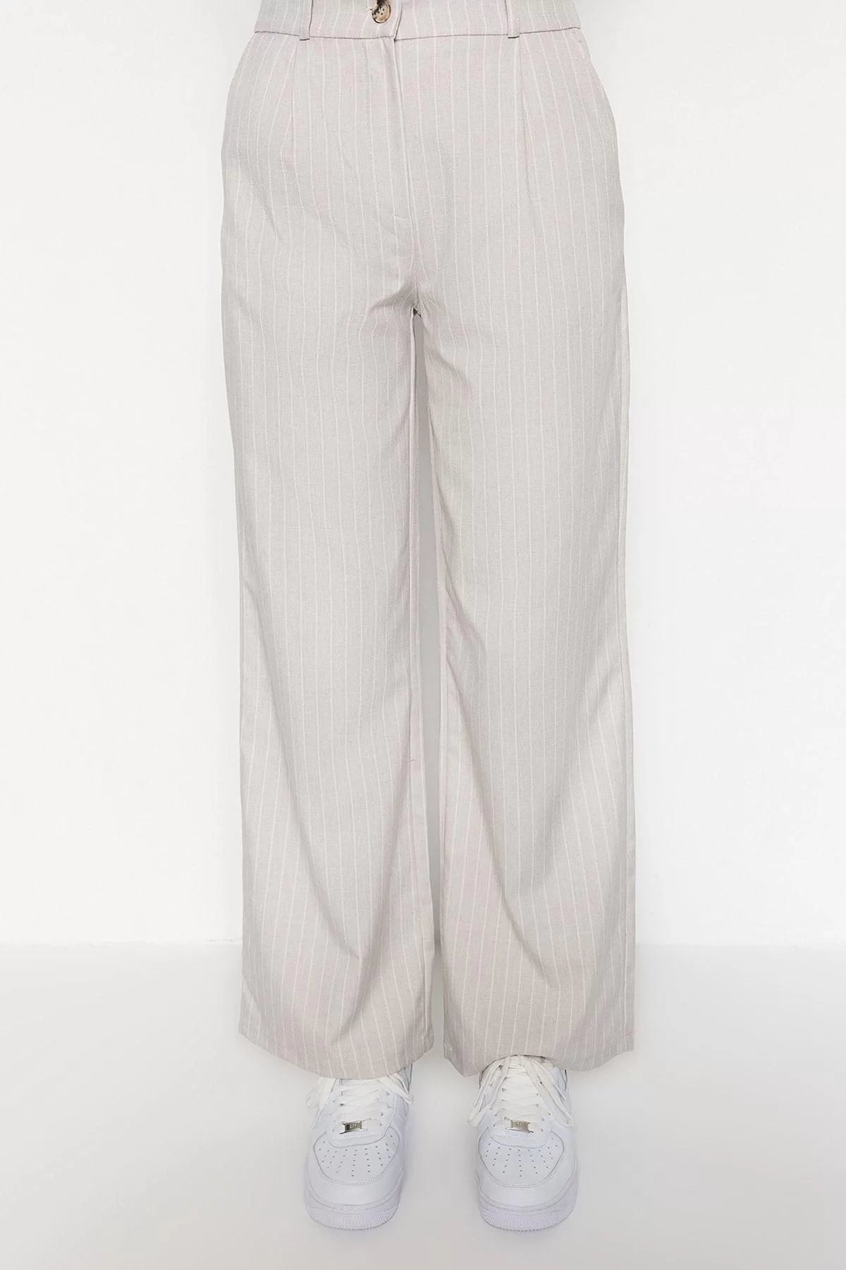 Women's New Fashion Wide Leg Long Length Woven Wide Leg Striped Trousers