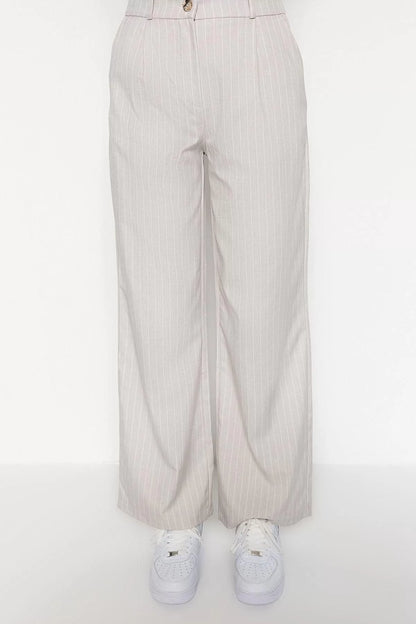 Women's New Fashion Wide Leg Long Length Woven Wide Leg Striped Trousers