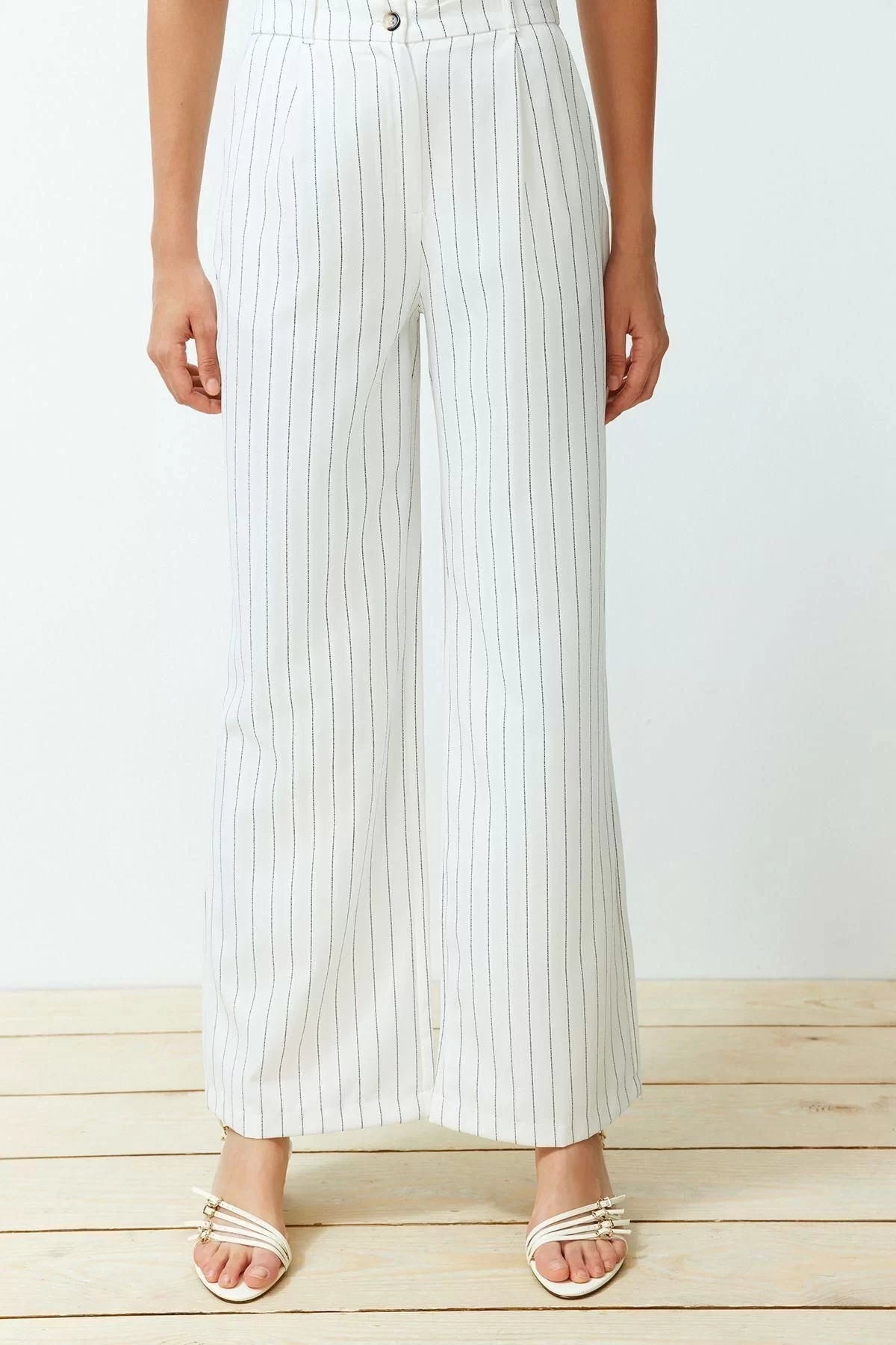 Women's New Fashion Wide Leg Long Length Woven Wide Leg Striped Trousers