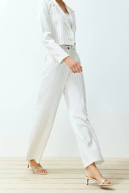 Women's New Fashion Wide Leg Long Length Woven Wide Leg Striped Trousers