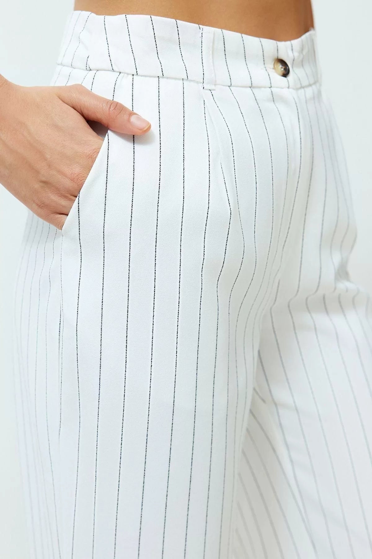 Women's New Fashion Wide Leg Long Length Woven Wide Leg Striped Trousers