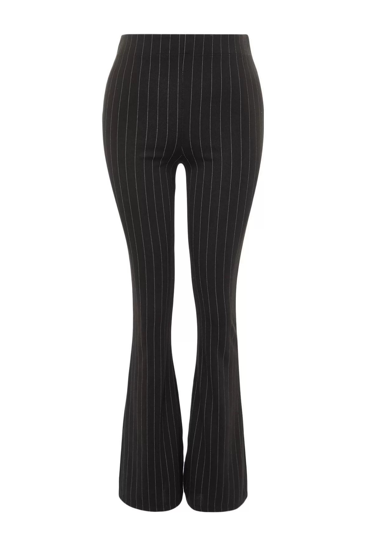 Women Fashion Bell-bottom Long Knitted Smart Slit Flare High Waist Striped Knitted Leggings Pants