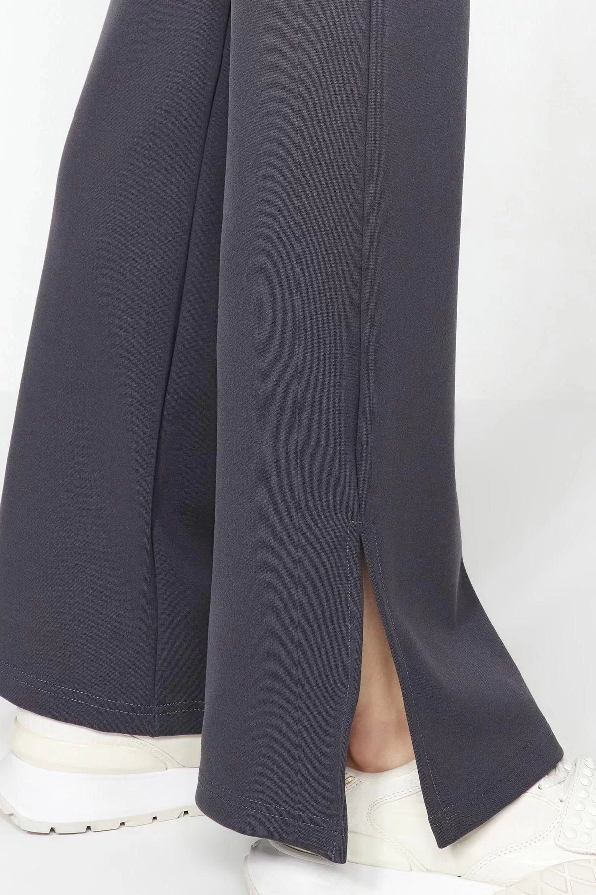 Women Fashion Flare Long Knitted Side Slit High Waist Knitted Trousers