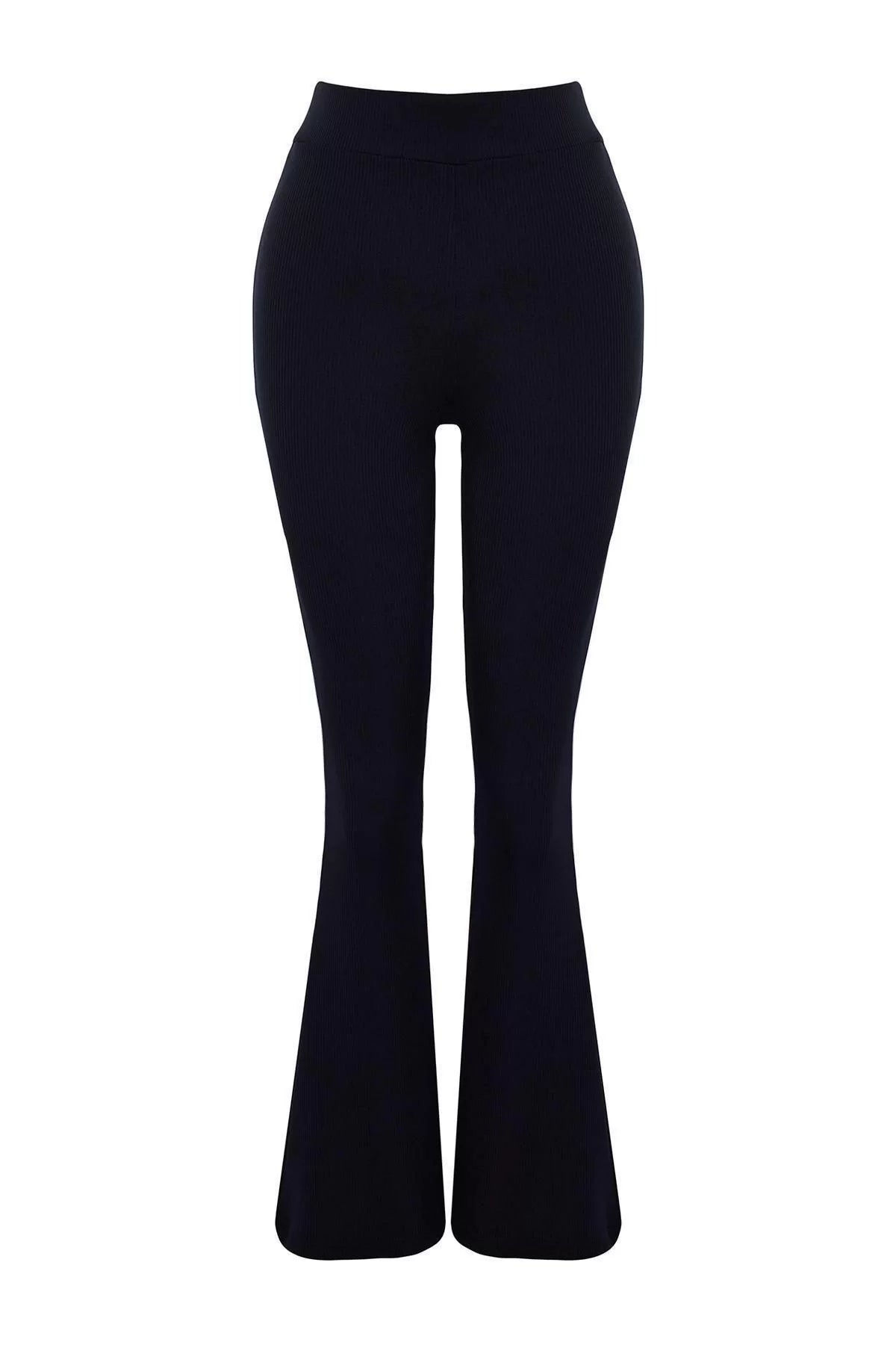 Women Fashion Flare Long Knitted Ribbed Flare High Waist Elastic Knitted Leggings Pants