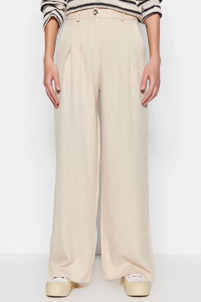 Women's New Fashion Wide Leg Long Length Woven Linen Look Wide Leg Wide Leg Trousers