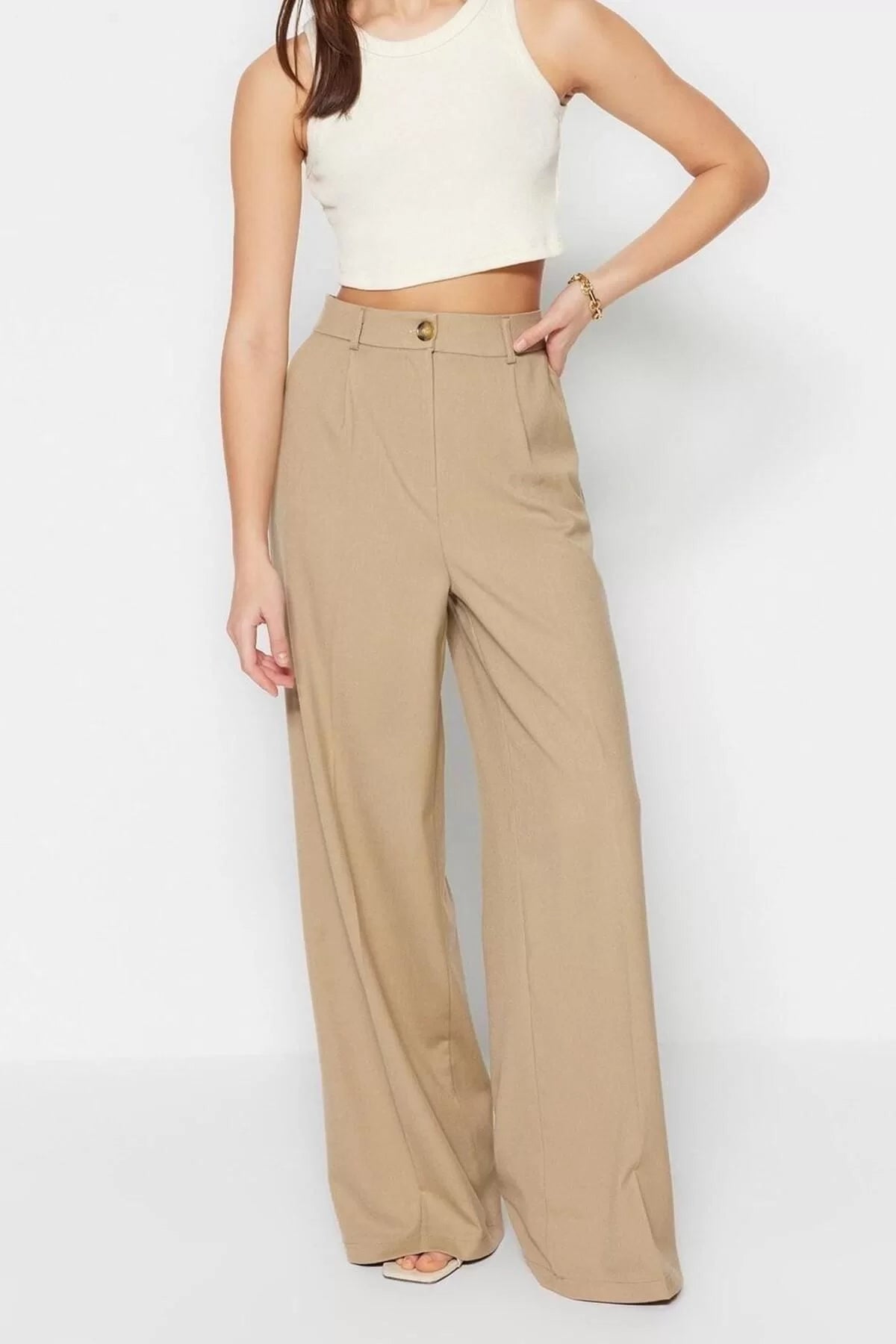 Women's New Fashion Wide Leg Regular Length Woven Iron-Traced Wide Leg Wide Leg Trousers