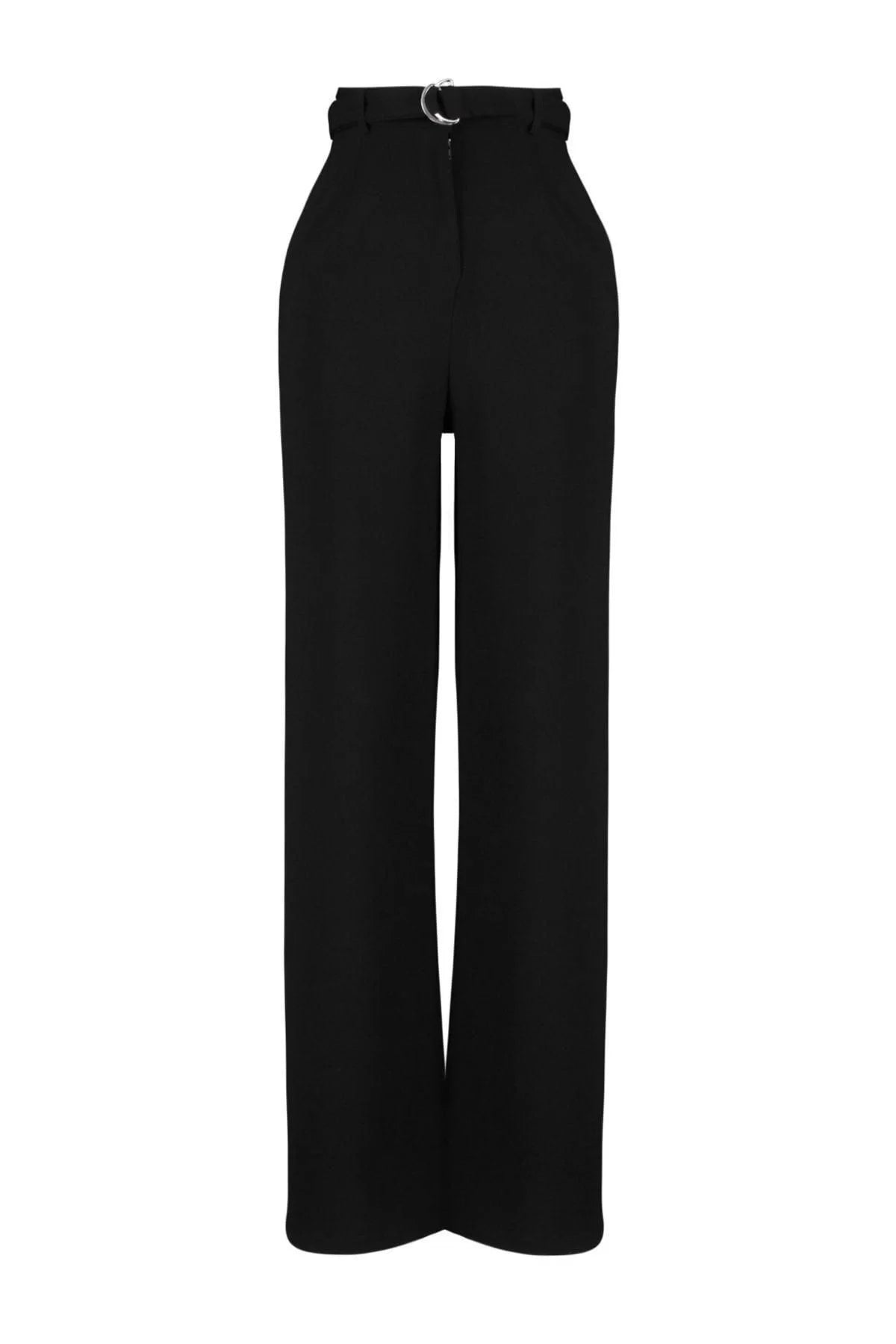 Women's Wide Leg Long Length Knitted Belted Wideleg Wide Leg High Waist Smart Crepe Fabric Knitted Trousers