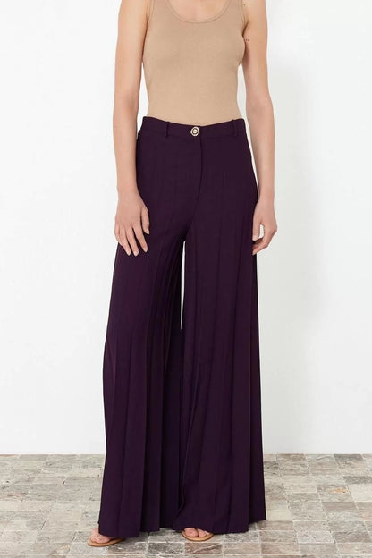 Women's New Fashion Wide Leg Long Length Woven Palazzo Extra Wide Leg Pleated Trousers