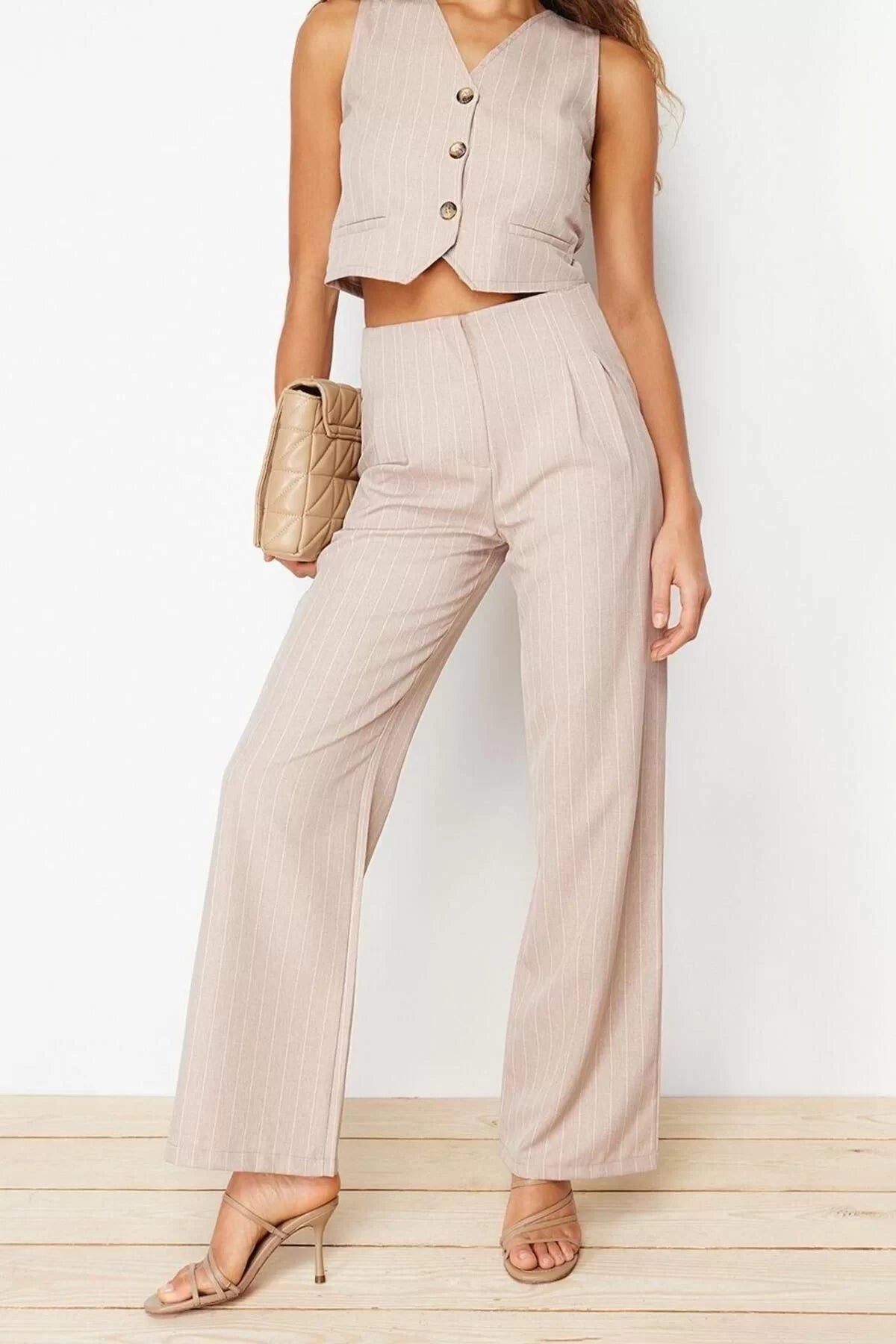 Women's New Fashion Wide Leg Long Length Woven Wide Leg Wide Leg Striped Trousers