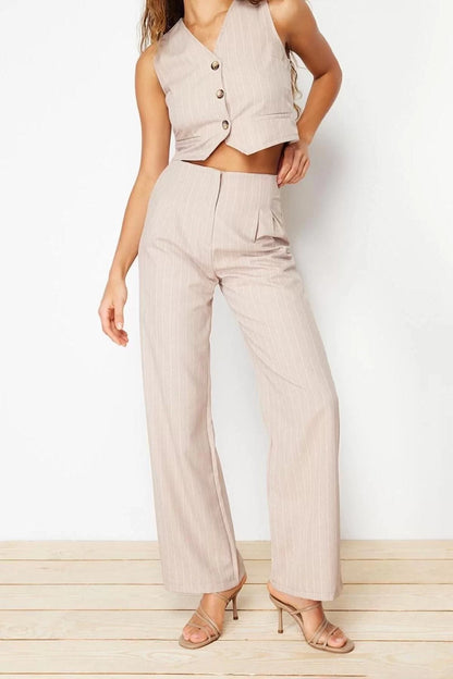 Women's New Fashion Wide Leg Long Length Woven Wide Leg Wide Leg Striped Trousers