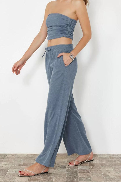 Women's New Fashion Wide Leg Regular Length Knitted Premium Wide Leg Pants Flexible Knitted