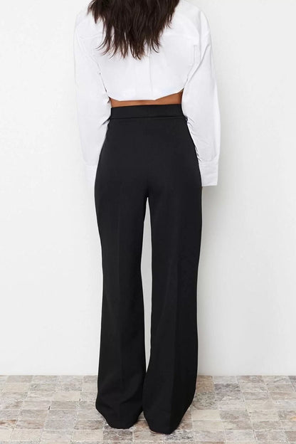 Women's New Fashion Wide Leg Long Length Woven Wide Leg Wide Leg Label Detailed Trousers