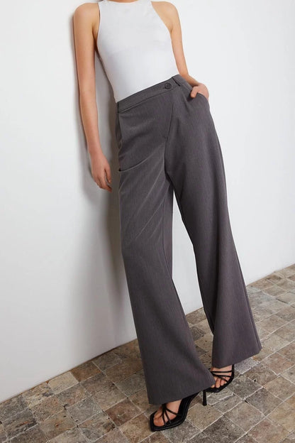 Women's New Fashion Wide Leg Long Length Woven Cross Closure Wide Leg Wide Leg Trousers