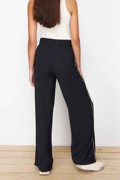 Women's Fashion Wide Leg Regular Length Woven Piping Wide Leg Zipper Detail Tracksuit Trousers