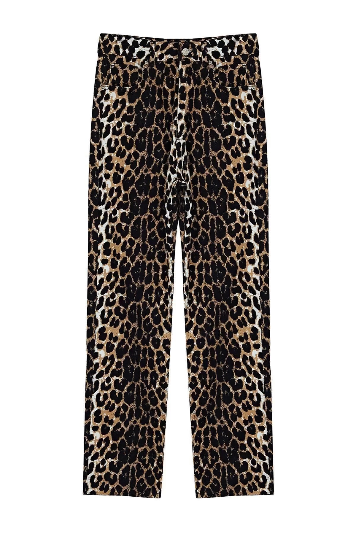 Women's New Fashion Wide Leg Regular Length Woven Leopard Patterned Straight Cut Trousers