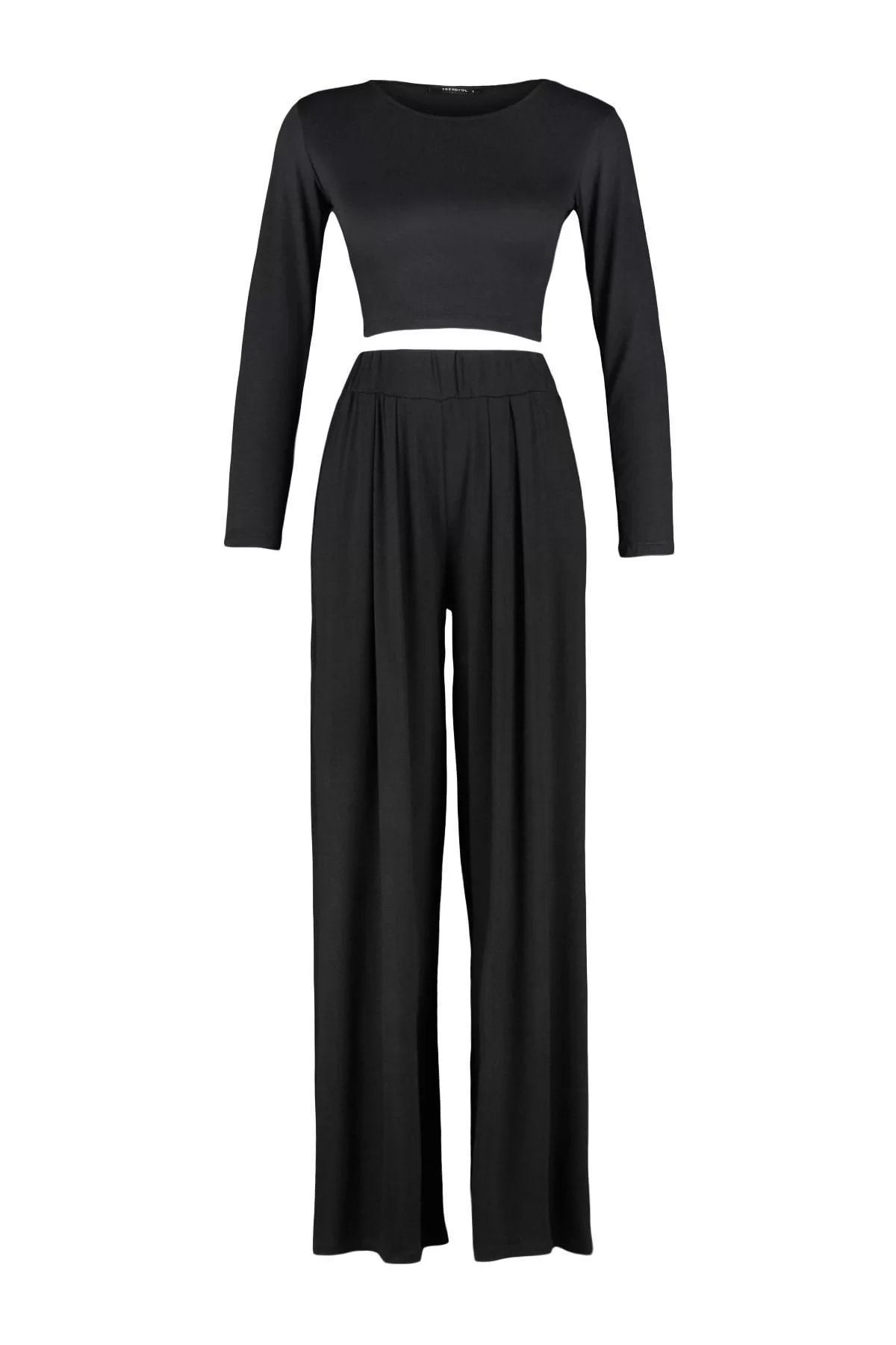 Women Fashion Stylish Crew Neck Wide Leg Long Sleeve Viscose Knitted Pajama Set