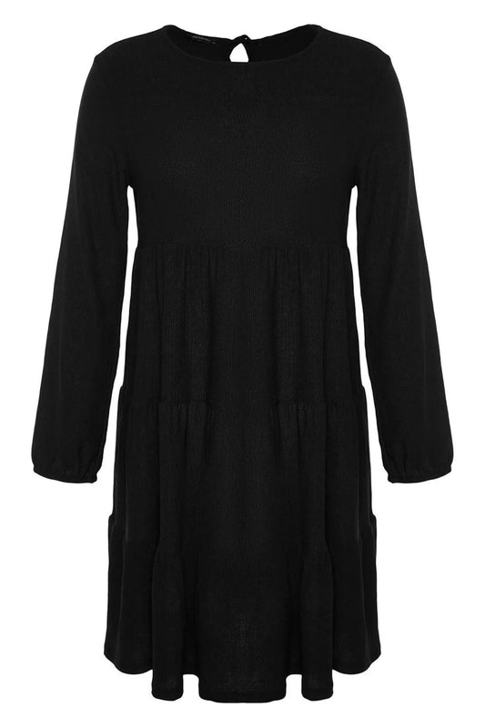 Women Fashion Stylish Plus Size Mini Length Crew Neck Relaxed Plain A-line Knitted Dress