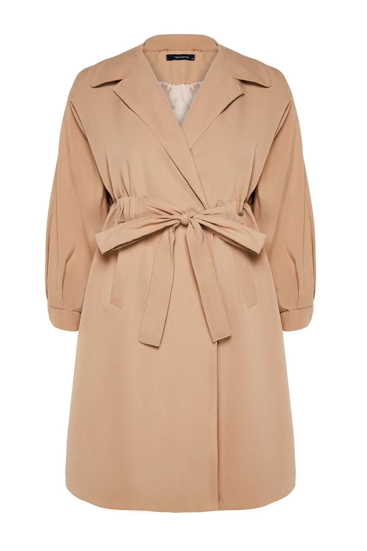 Women's Plus Size Fashion Stylish Regular Jacket Collar Long Plain Lined Waist Belted Seasonal Trench Coat