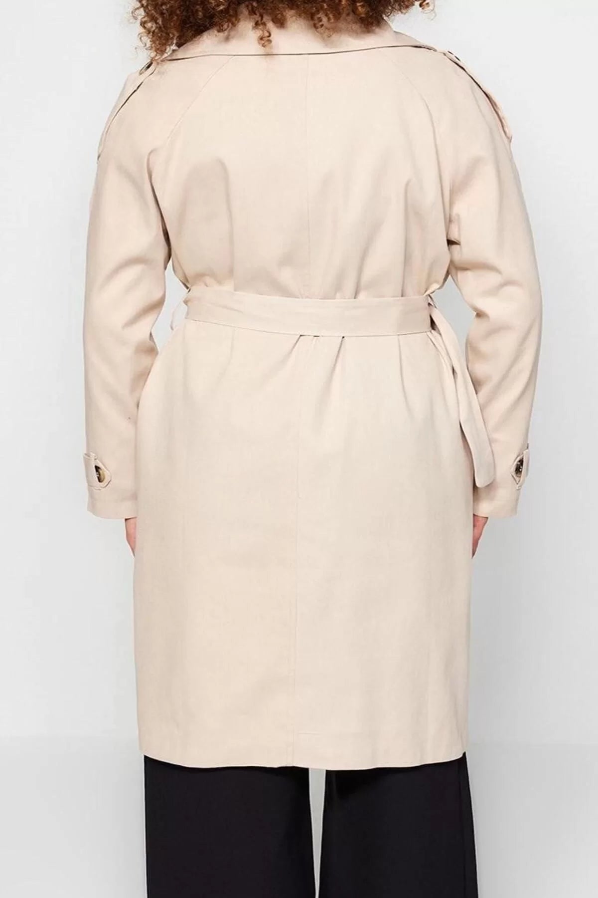 Women's Plus Size Fashion Stylish Oversize Jacket Collar Long Plain Lined Belted Gabardine Seasonal Trench Coat