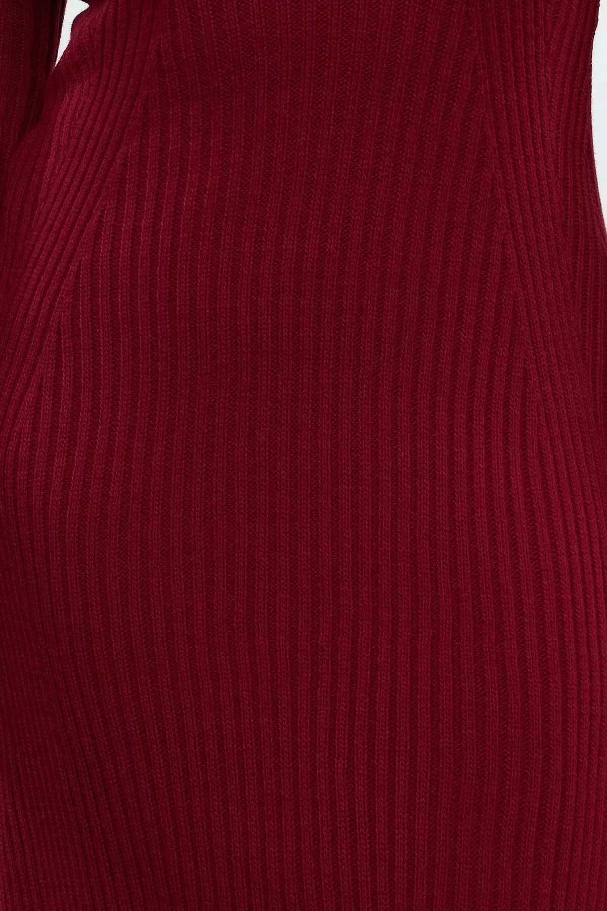 Women Fashion Stylish Plus Size Midi Length Crew Neck Fitted Burgundy Corduroy Knit Dress