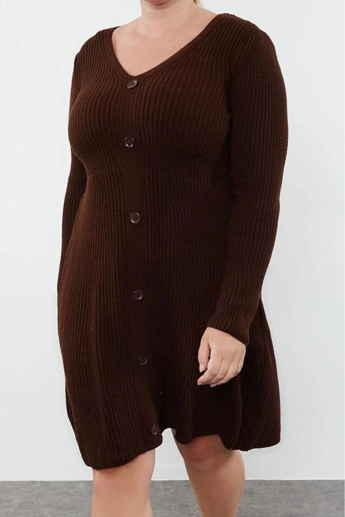 Women Fashion Stylish Plus Size Mini V Neck Fitted Knitted Dress