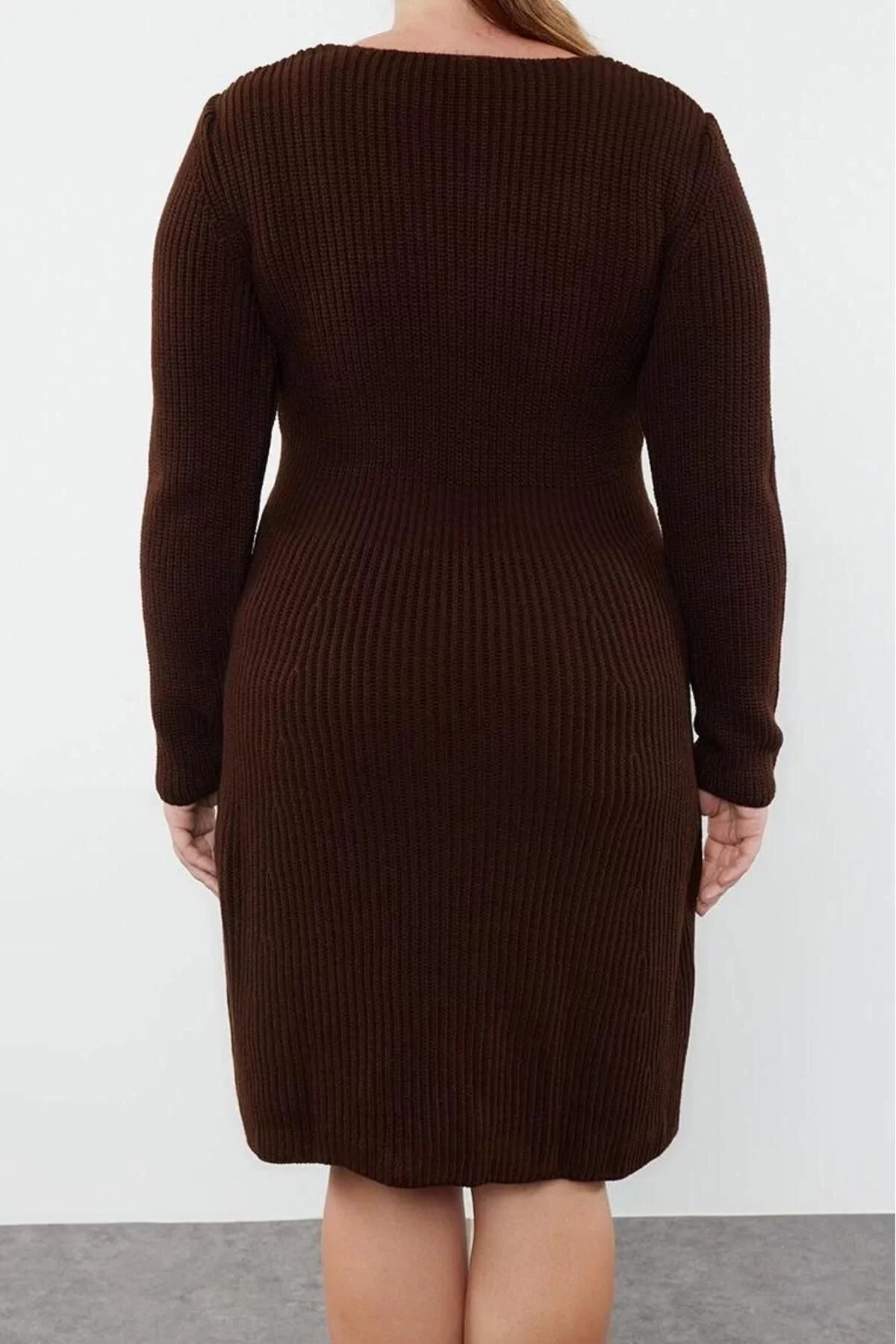 Women Fashion Stylish Plus Size Mini V Neck Fitted Knitted Dress