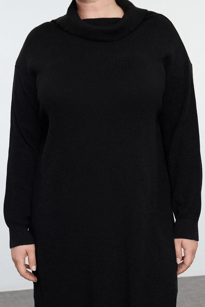 Women Fashion Stylish Plus Size Mini Turtleneck Relaxed Knitted Dress