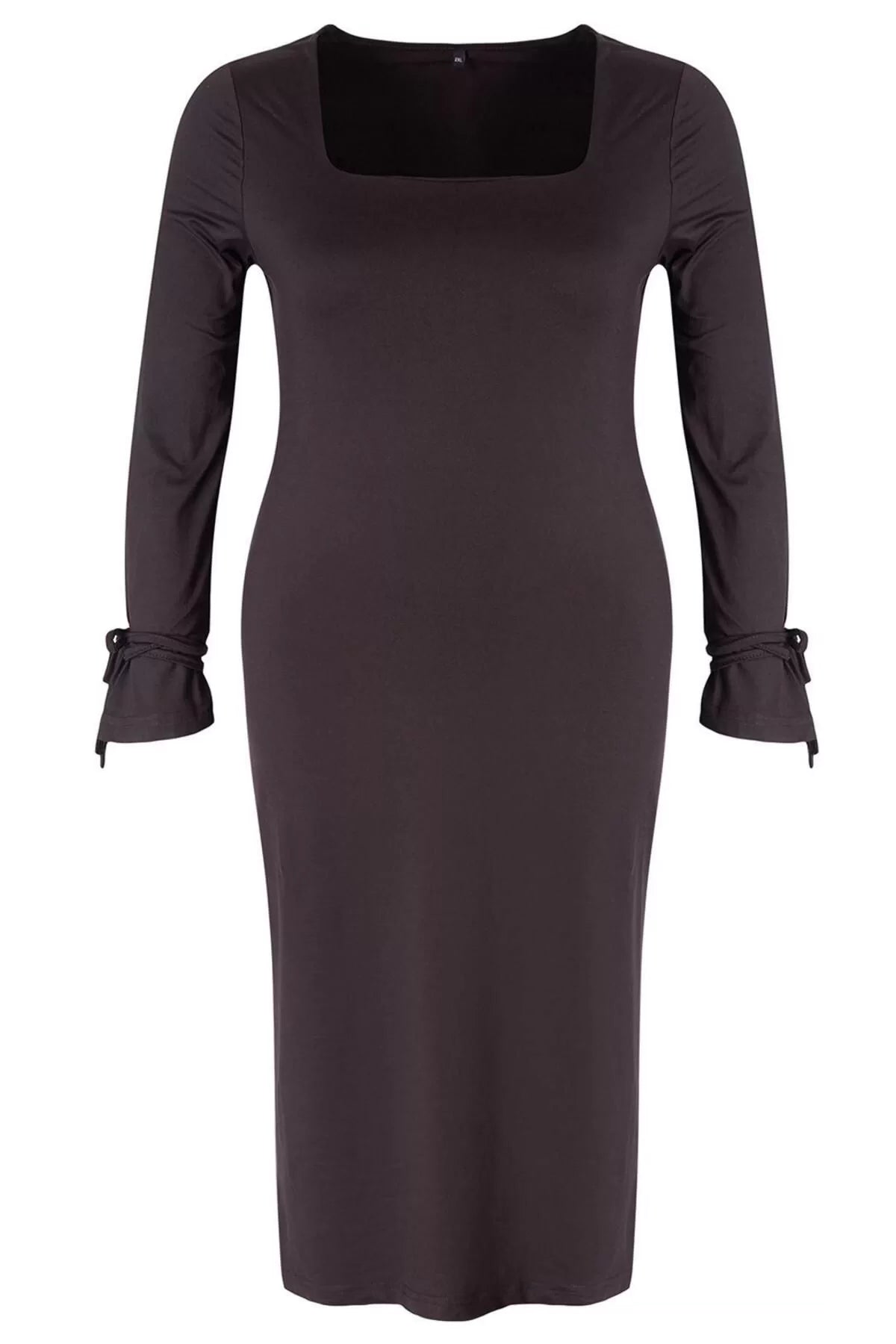 Women Fashion Stylish Plus Size Midi Length Square Neck Fitted Premium Slit Knitted Plus Size Dress