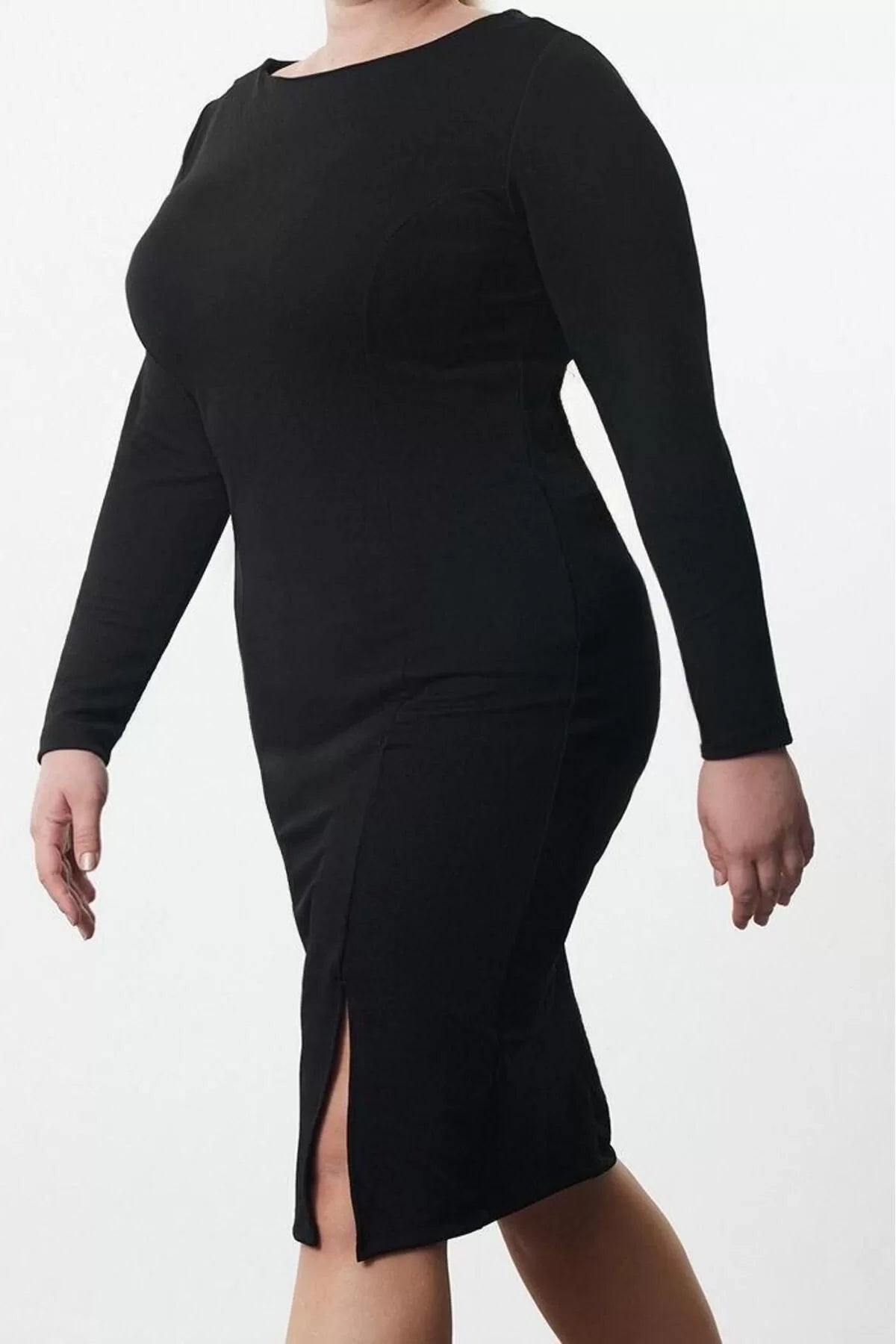 Women Fashion Stylish Plus Size Regular Length Boat Neck Fitted Crepe Knit Plus Size Dress