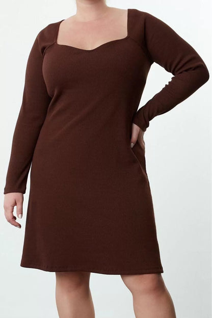 Women Fashion Stylish Plus Size Midi Length Square Neck Slim Camisole Knitted Plus Size Dress