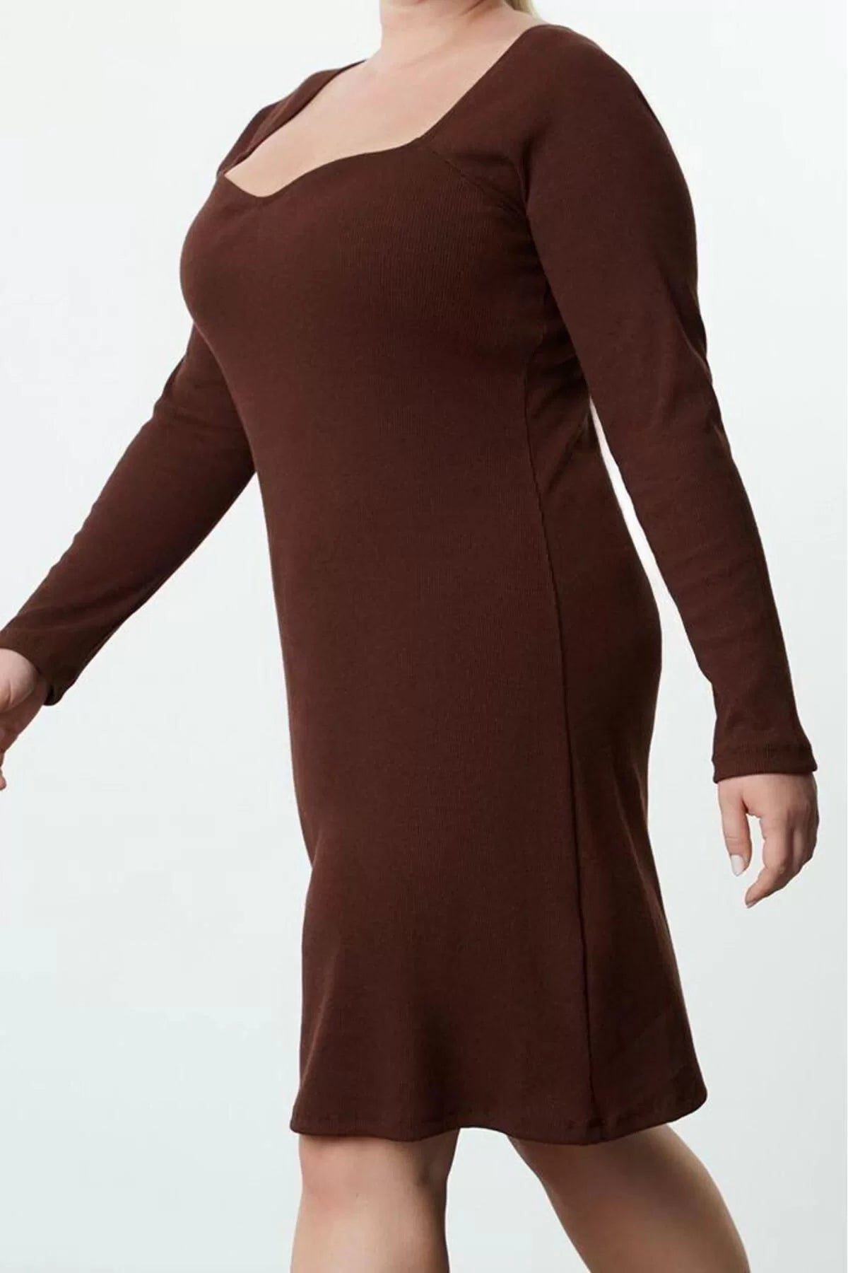 Women Fashion Stylish Plus Size Midi Length Square Neck Slim Camisole Knitted Plus Size Dress