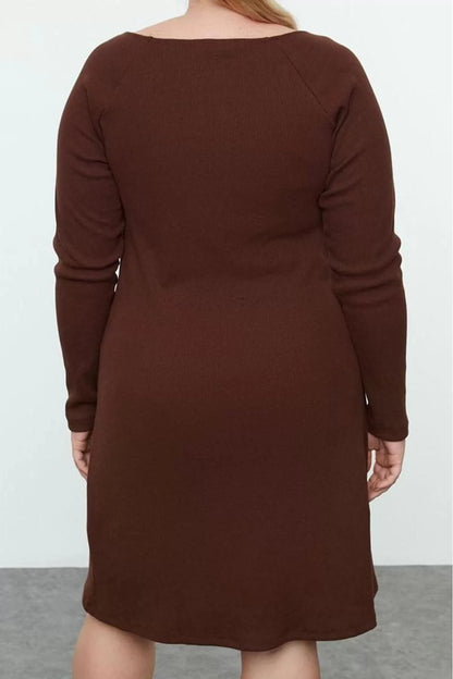 Women Fashion Stylish Plus Size Midi Length Square Neck Slim Camisole Knitted Plus Size Dress