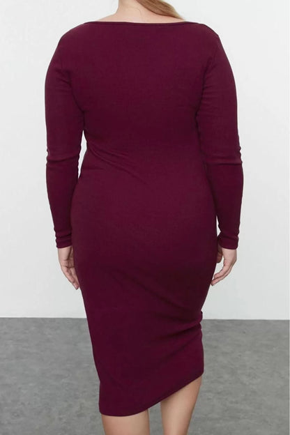 Women Fashion Stylish Plus Size Midi Length Crew Neck Fitted Camisole Knitted Plus Size Dress