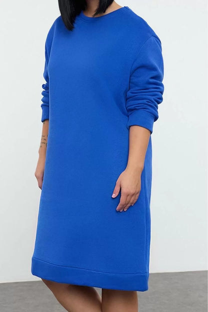 Women Fashion Stylish Plus Size Midi Length Crew Neck Relaxed 2 Yarn Non-raised Knitted Plus Size Dress