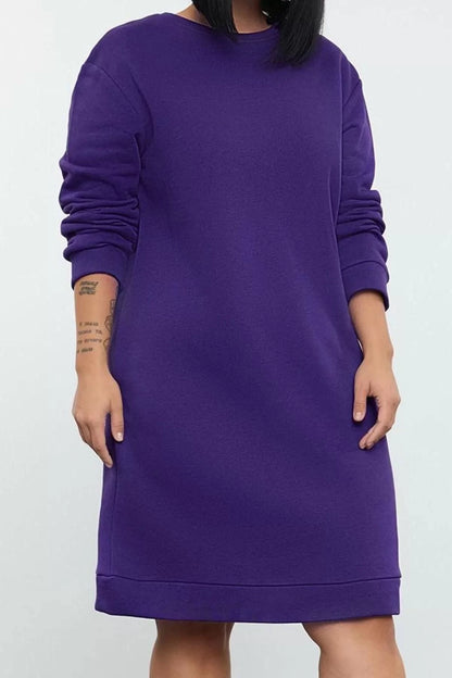 Women Fashion Stylish Plus Size Midi Length Crew Neck Relaxed 2 Yarn Non-raised Knitted Plus Size Dress