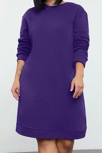 Women Fashion Stylish Plus Size Midi Length Crew Neck Relaxed 2 Yarn Non-raised Knitted Plus Size Dress