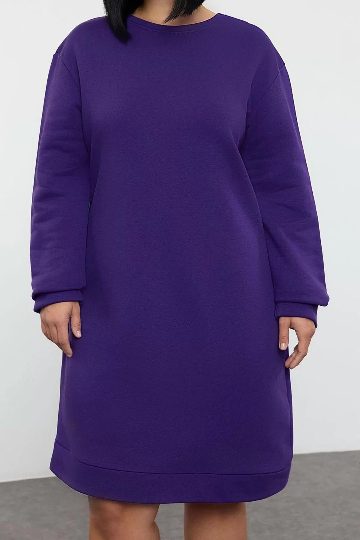 Women Fashion Stylish Plus Size Midi Length Crew Neck Relaxed 2 Yarn Non-raised Knitted Plus Size Dress