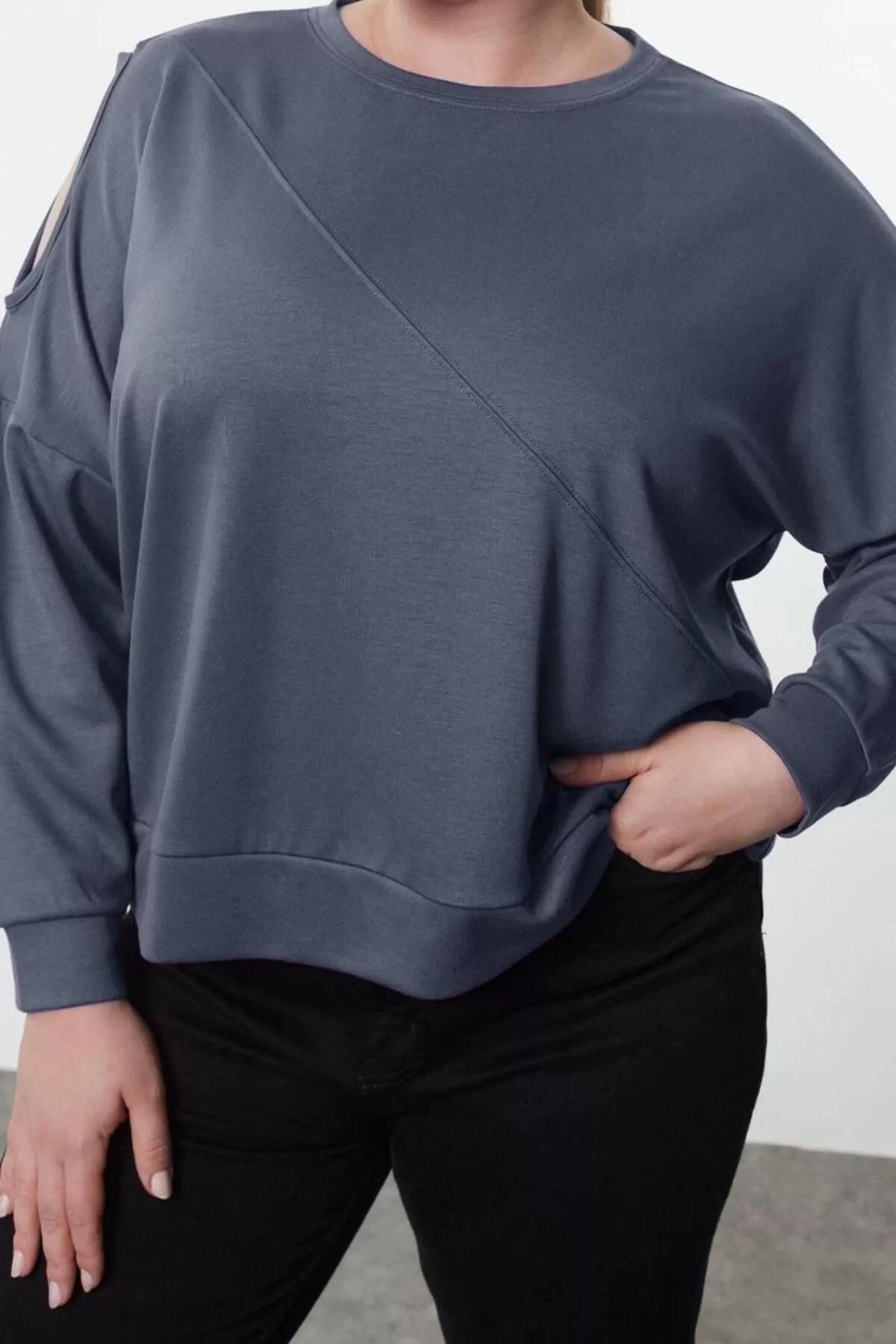 Women's Plus Size Fashion Stylish Regular Crew Neck Standard Sleeve Regular Knitted Sweatshirt