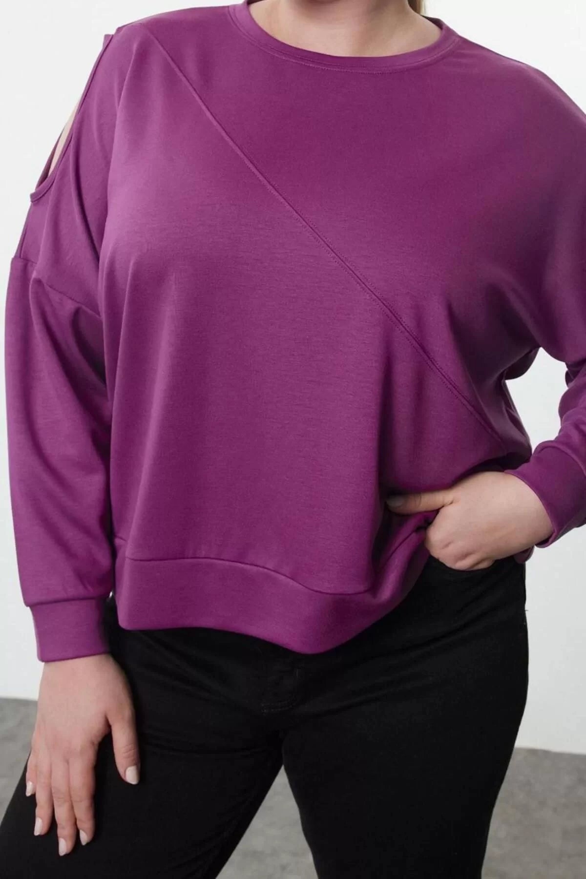 Women's Plus Size Fashion Stylish Regular Crew Neck Standard Sleeve Regular Knitted Sweatshirt