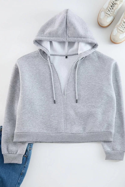 Women Plus Size Fashion Stylish Relaxed Hooded Low Sleeve Crop Basic Crop Knitted Sweatshirt