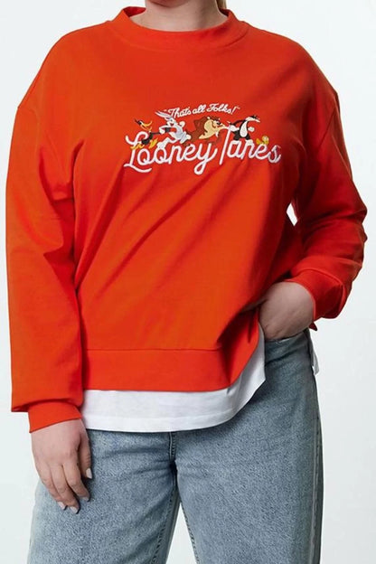 Women's Plus Size Regular Crew Neck Standard Sleeve Regular Looney Tunes Licensed Knitted Sweatshirt